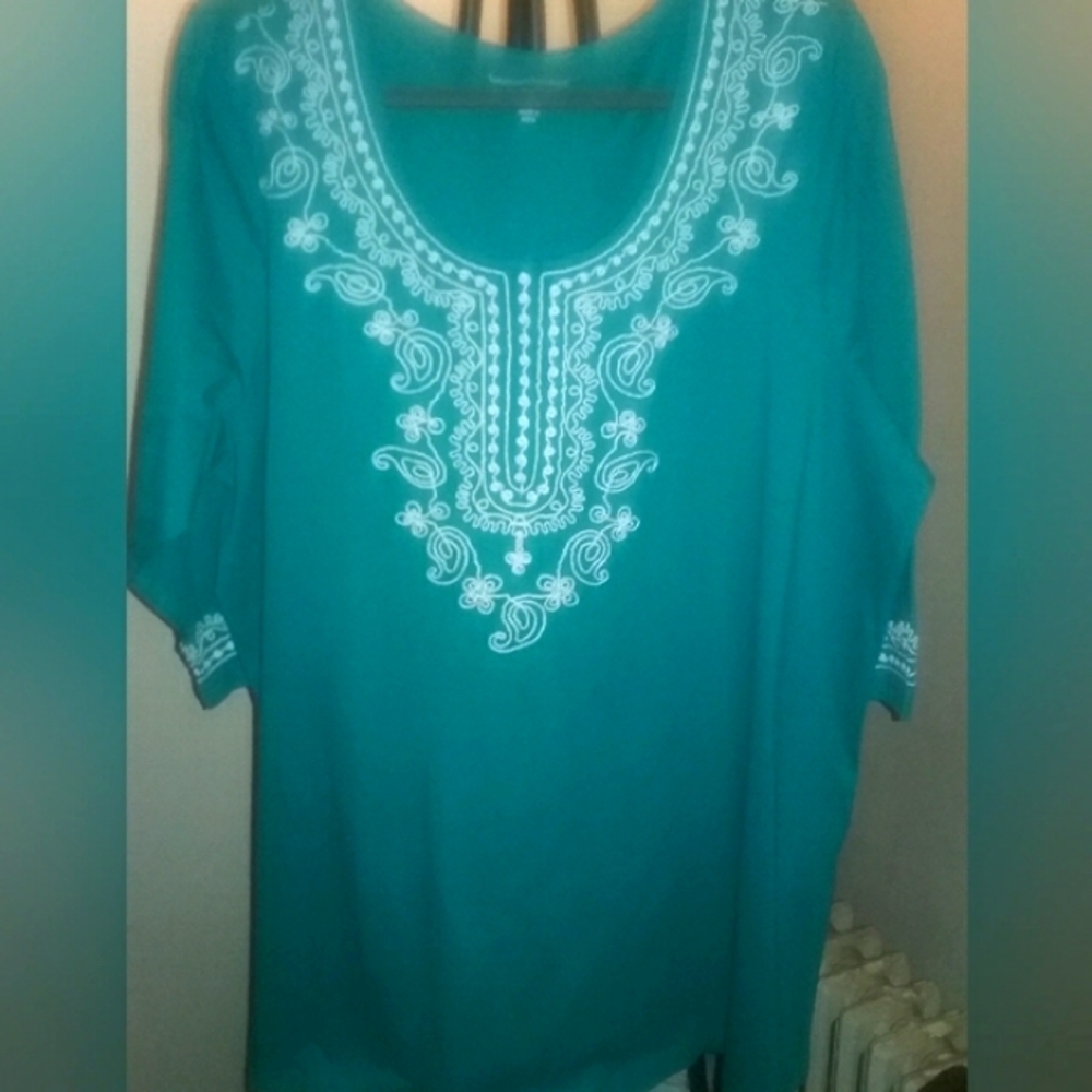 Women Within Teal Embroidered 3/4 Sleeve Women's Top - 1X - NWOT